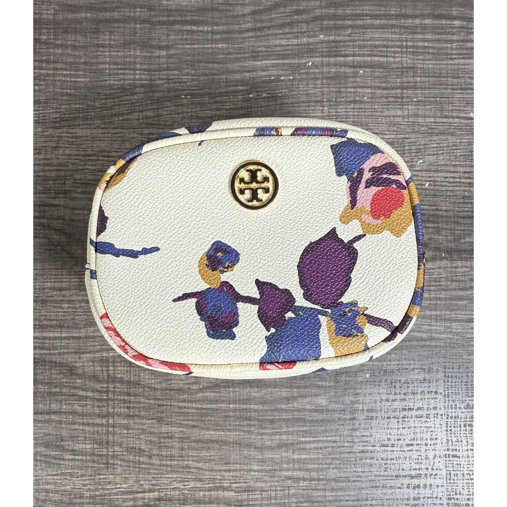 TORY BURCH Floral Oval Makeup Cosmetics Bag Pouch Case 6x4x3.5"